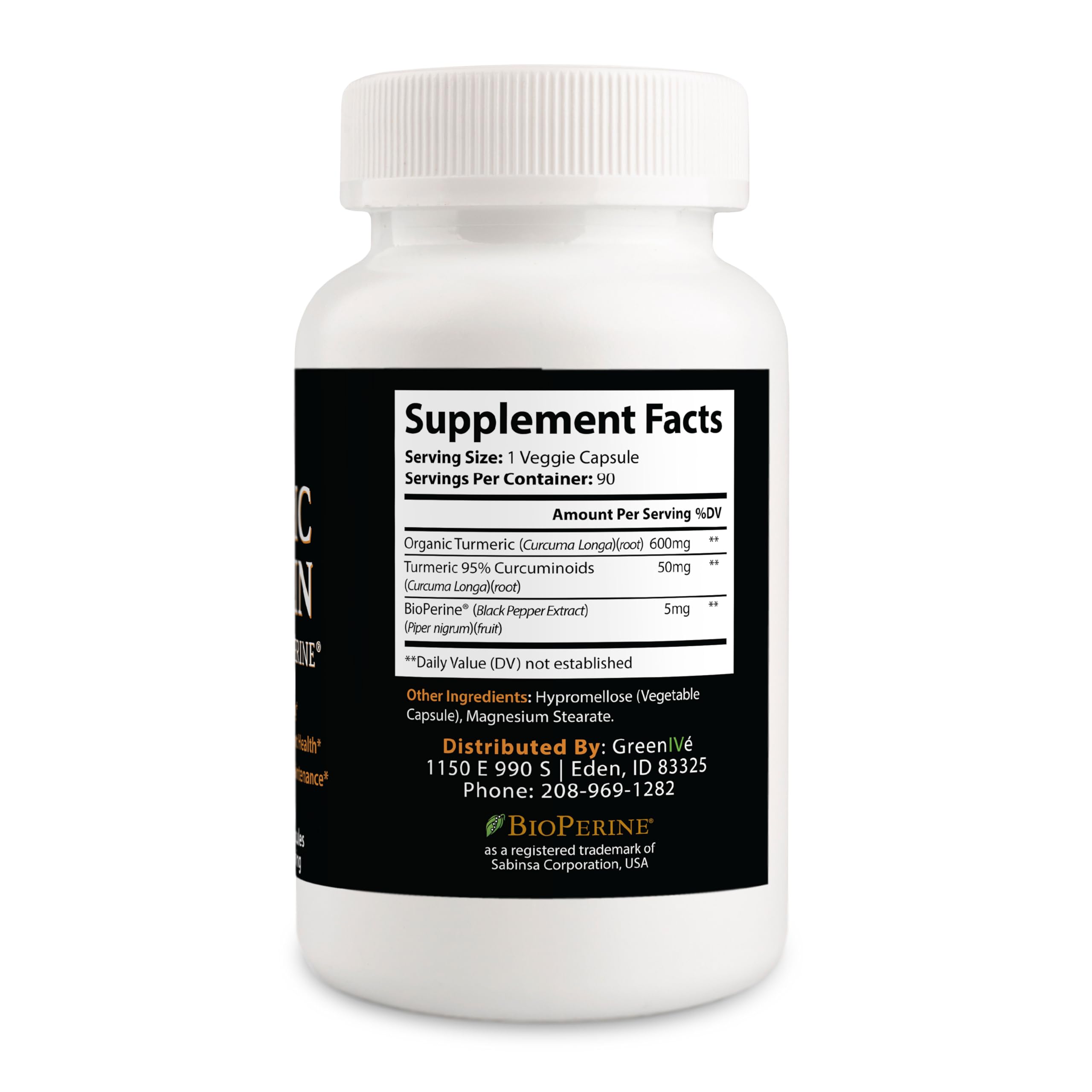 GreenIVe Turmeric Curcumin packaging box signaling clean labeling