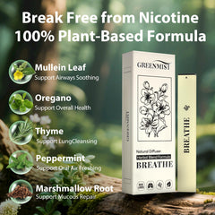 GREENMIST Mullein Diffuser Pen closeup of ingredients including mullein and mint