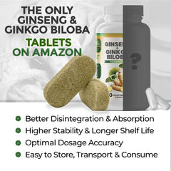 GreeNatr ginko-biloba-tablets closeup showing two-tablet daily dose.