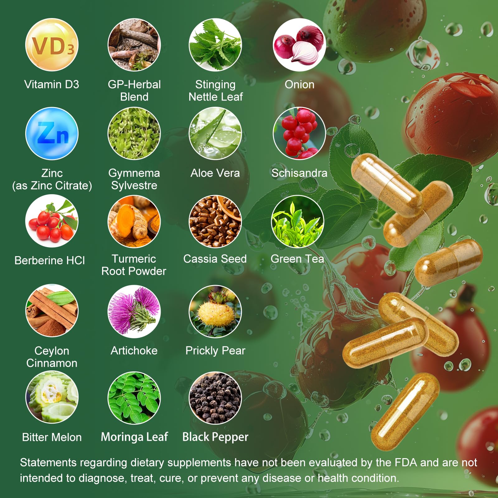 GREENPEOPLE Berberine label closeup with cinnamon and botanicals.