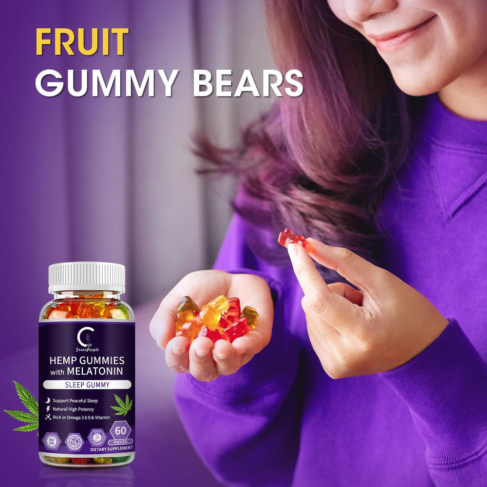 GreenPeople hemp gummies sleep close-up with vibrant natural colors.