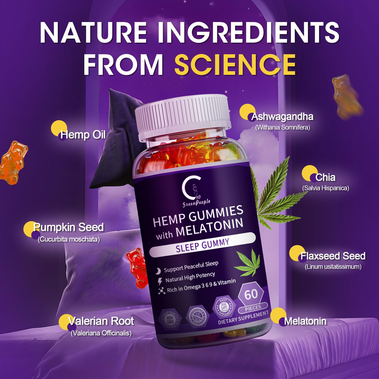 GreenPeople hemp gummies on tabletop for an easy nightly routine.