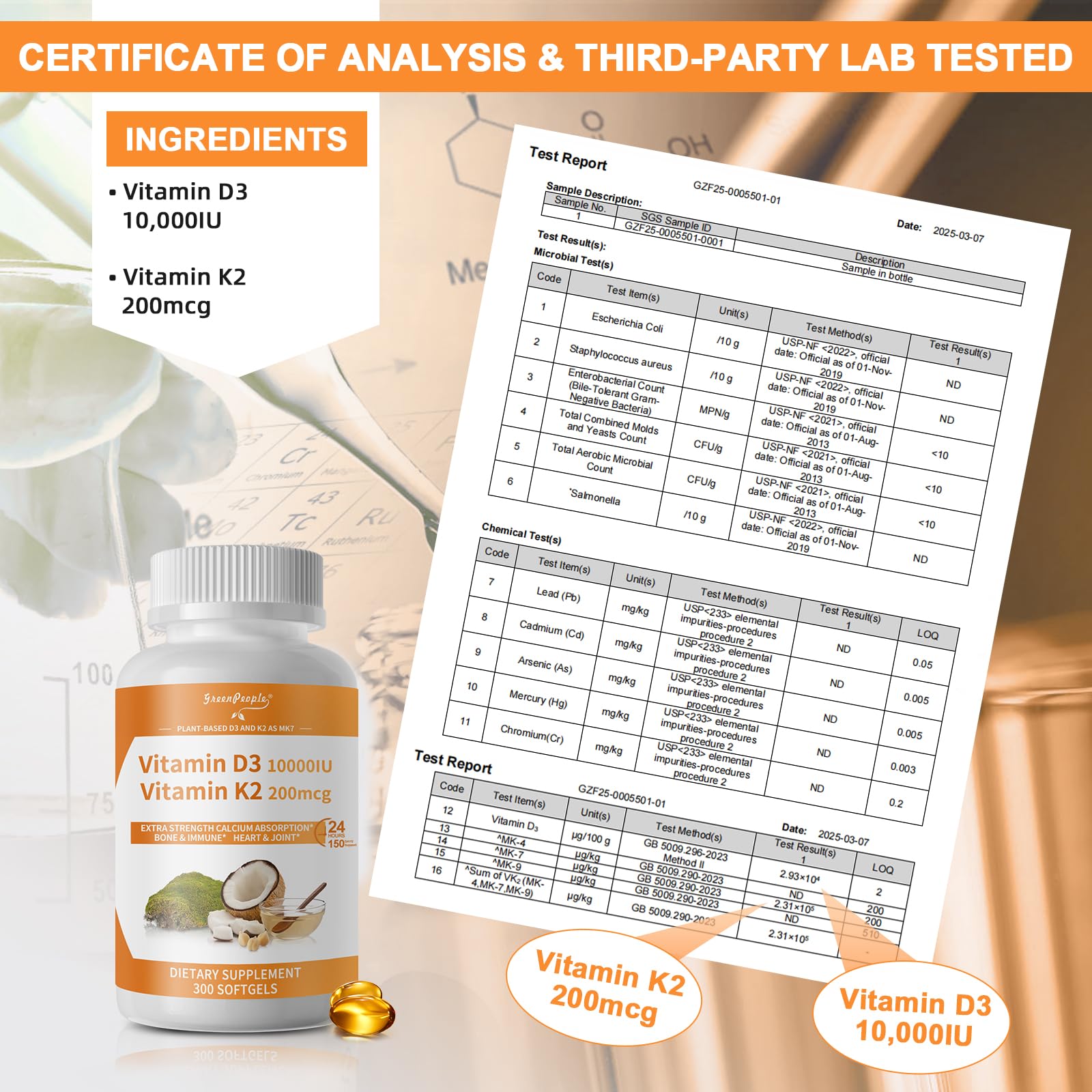 GREENPEOPLE K2 D3 MK7 ingredient emphasis for calcium transport.