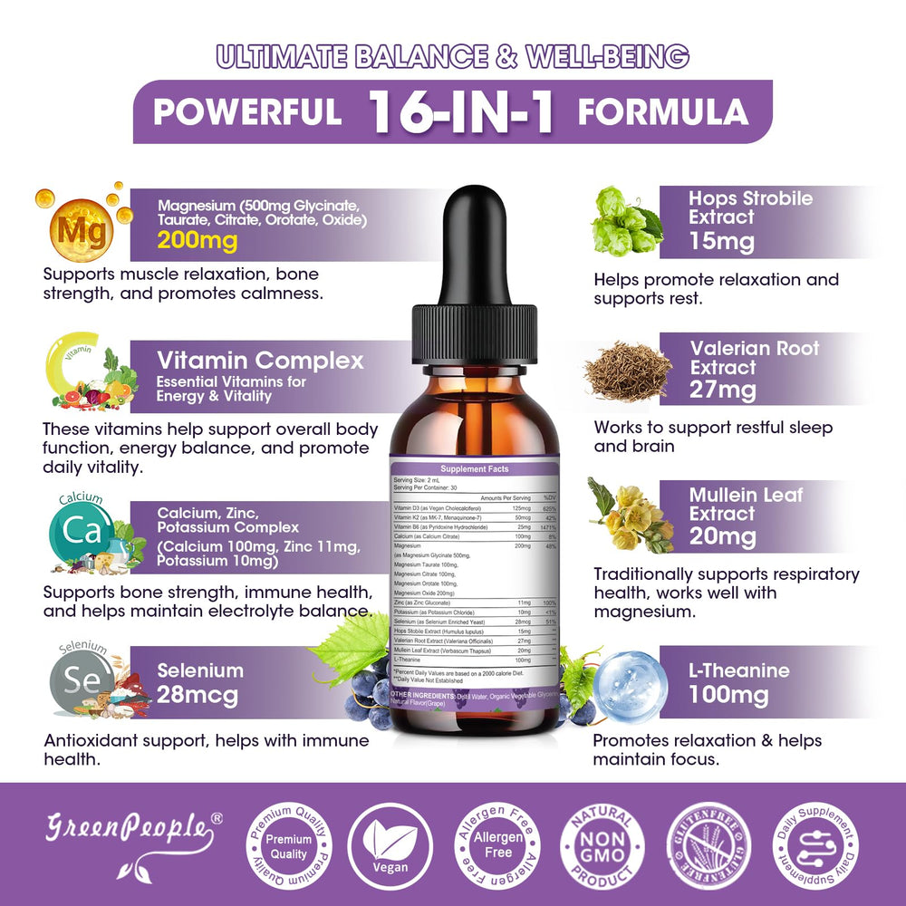 GreenPeople Magnesium Drops dosage indicating an easy 2 ml serving for daily routine