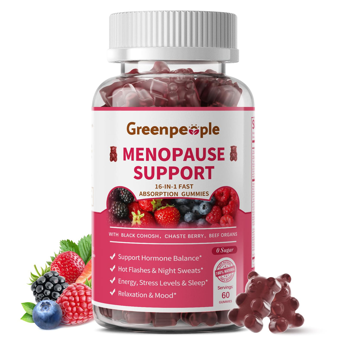 GREENPEOPLE Menopause Gummies bottle front for daily relief