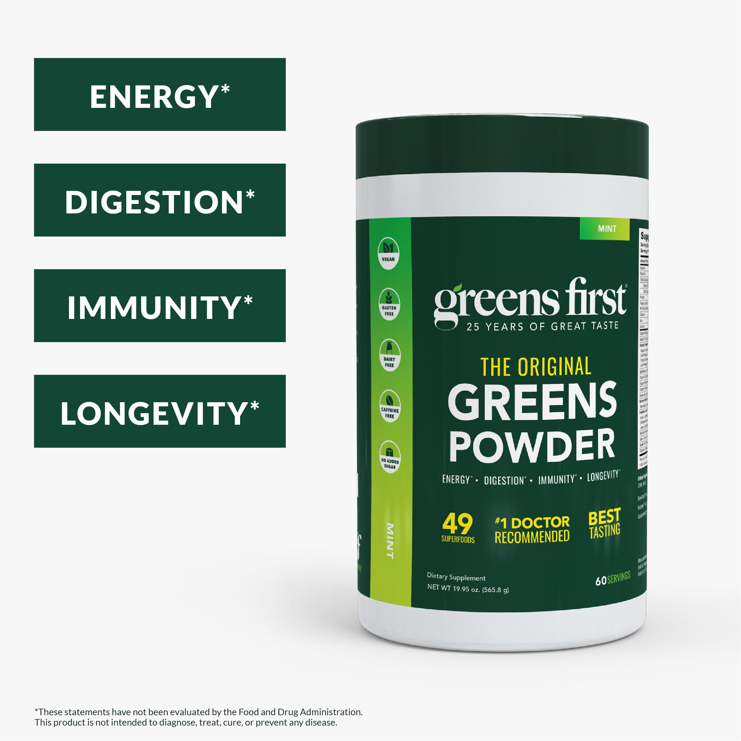 Ingredients spread of Greens First Original showing a colorful mix for balanced nourishment