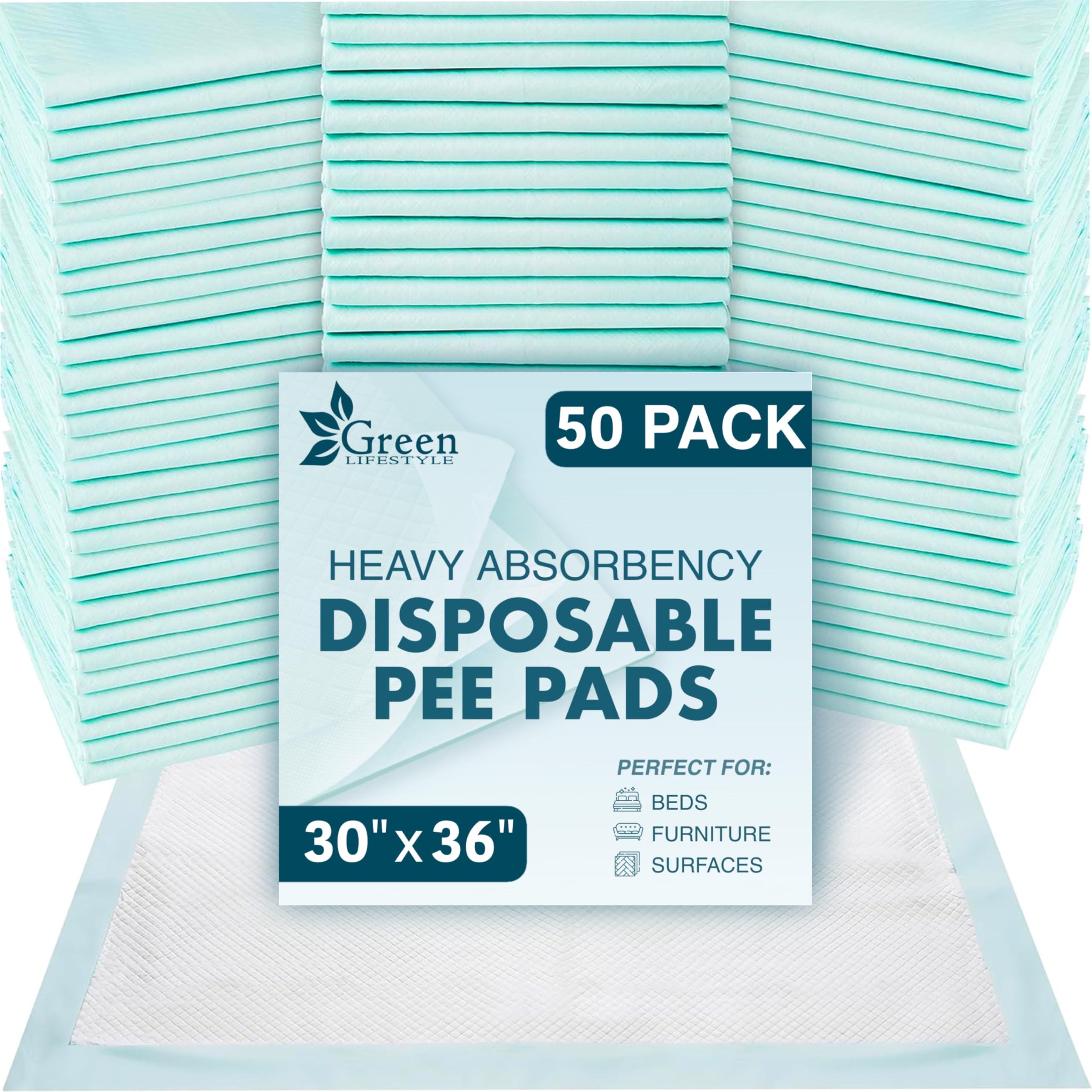 GREEN LIFESTYLE Underpads 50-pack front view for reliable night protection.