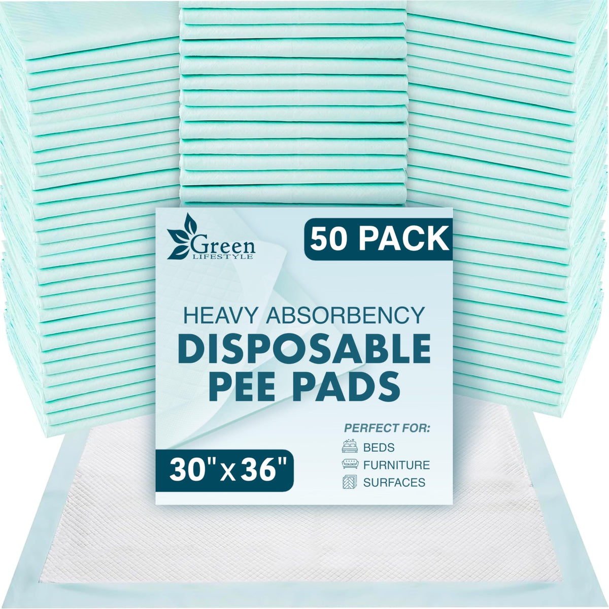 GREEN LIFESTYLE Underpads 50-pack front view for reliable night protection.