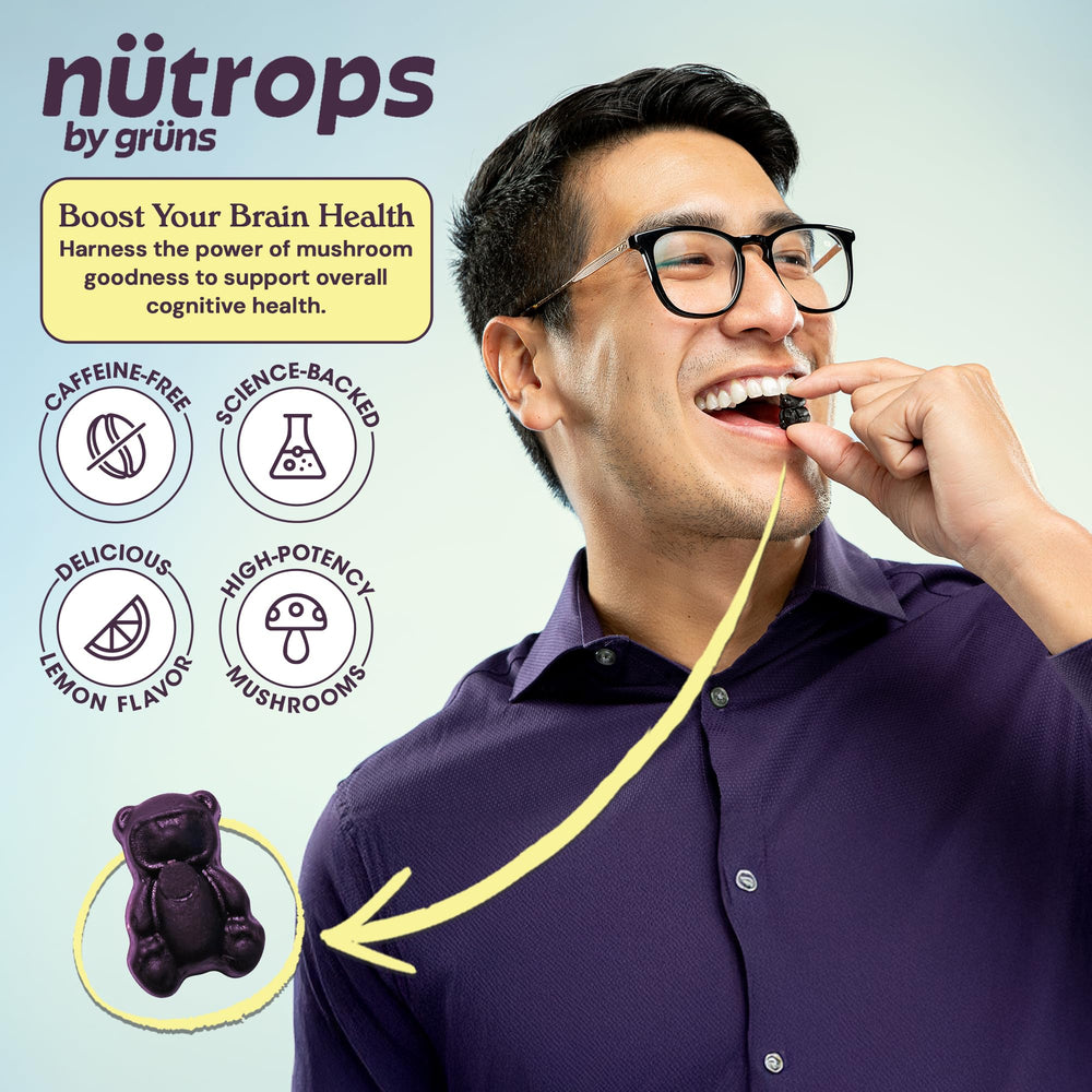 Grüns Nutrops on-the-go snack packs ideal for busy days and sustained attention.