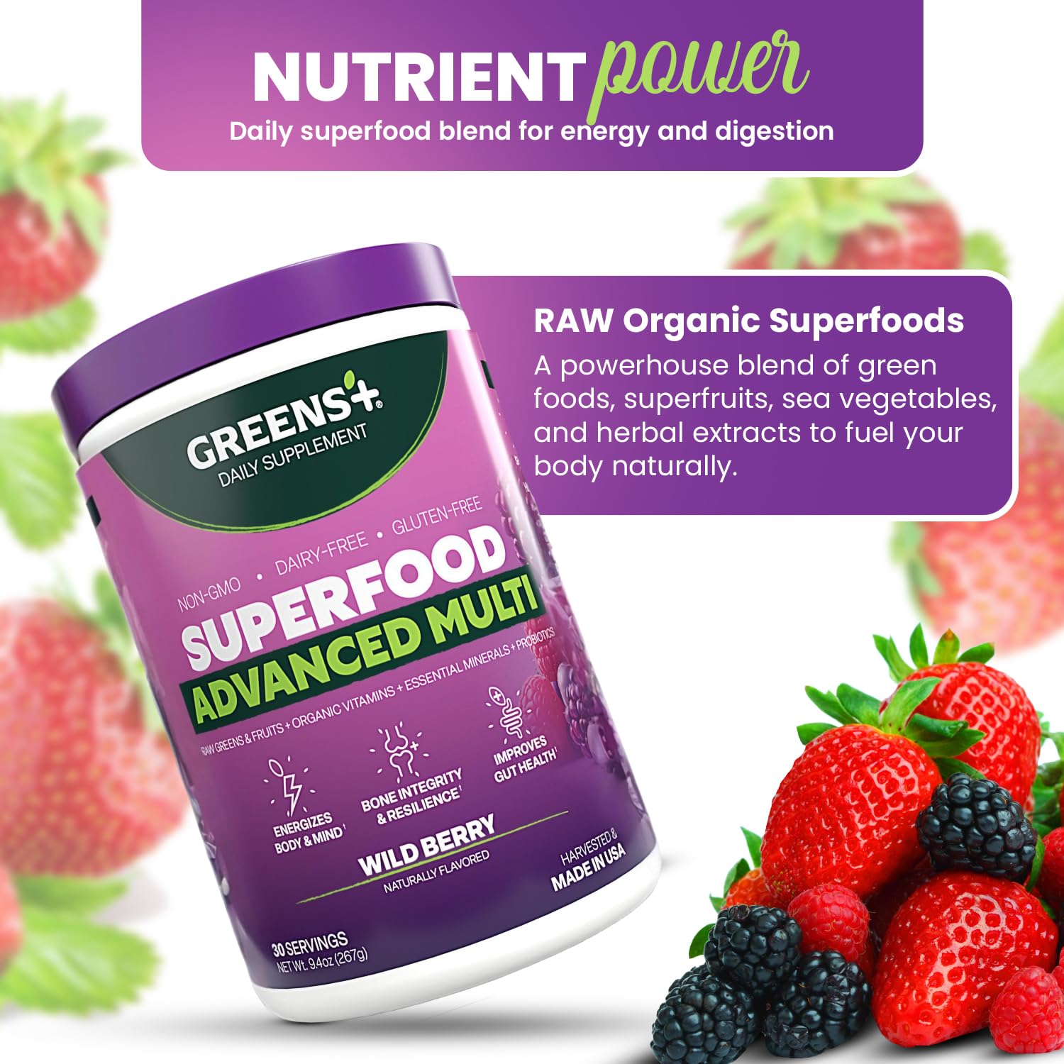 Morning routine with Greens+ stirred into water or plant-based milk.