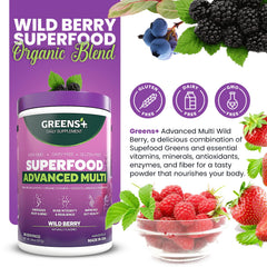 Greens+ powder scoop with jar, easy to measure and mix.