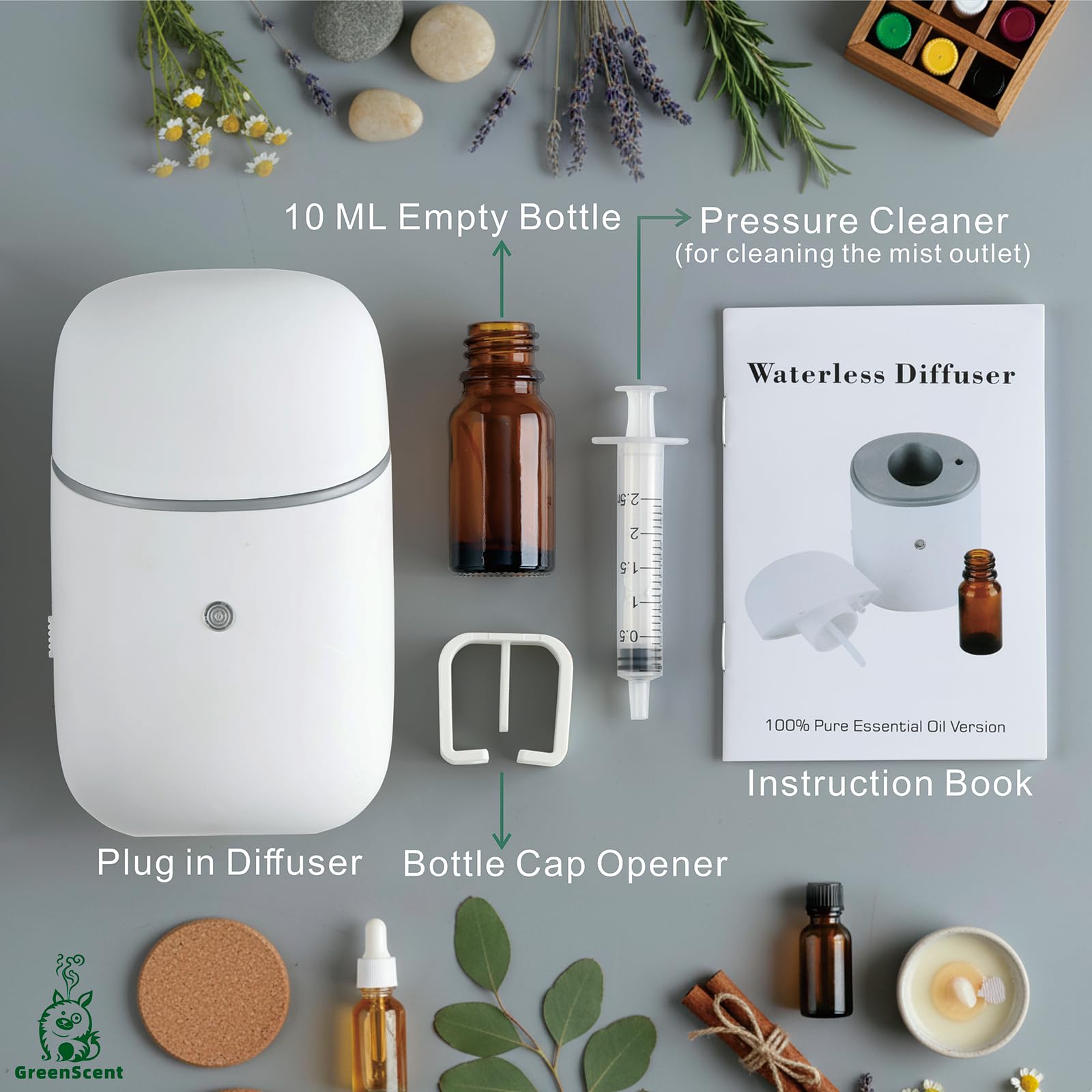 GREENSCENT diffuser features a 12-hour timer for customizable intervals