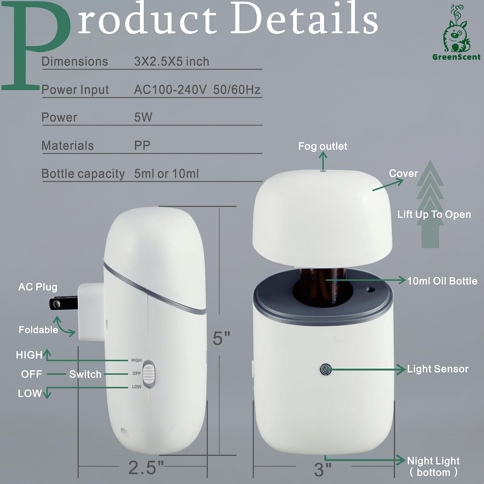 GREENSCENT diffuser compact dimensions fit subtly in any room