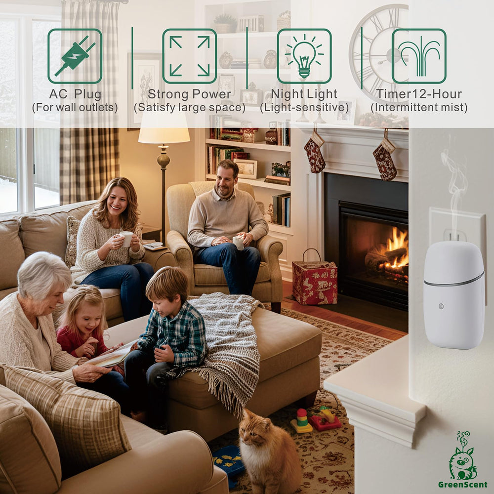 GREENSCENT diffuser night-light base adds soft ambient glow