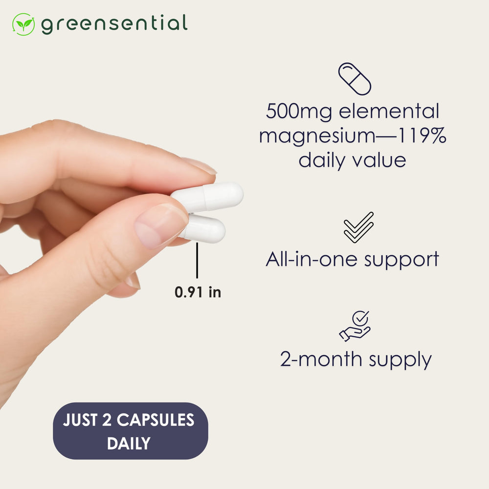 Greensential Magnesium Complex label highlighting five magnesium forms