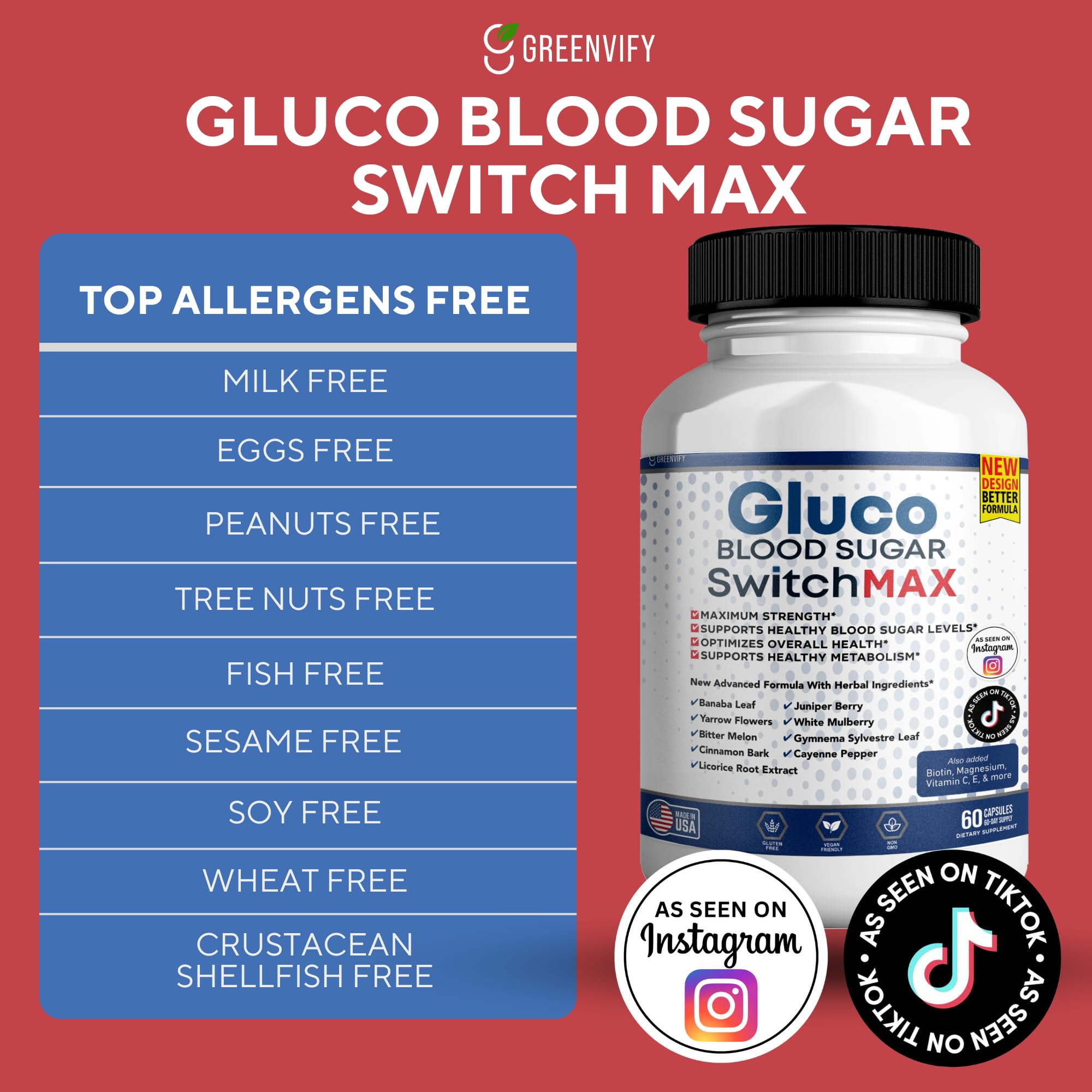 GreenVIFY Gluco Blood Sugar Switch Max capsules arranged with water for easy daily use