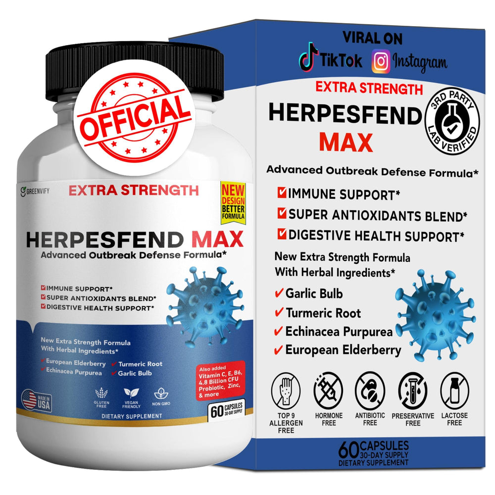 GREENVIFY HerpesFend Max bottle front showing premium immune support formula