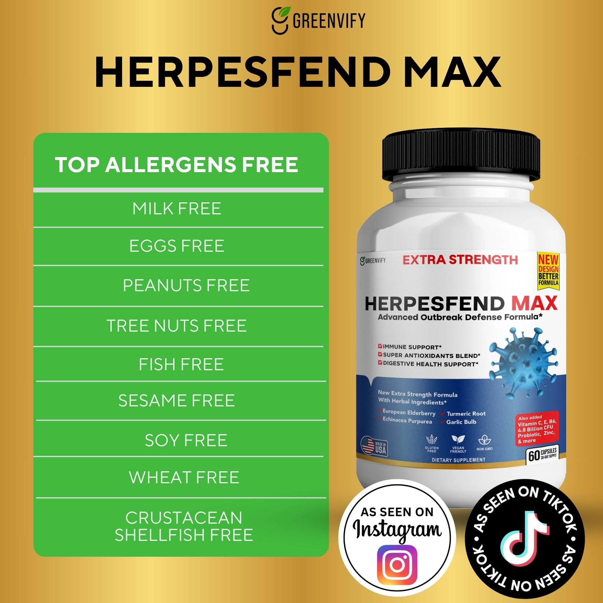 GREENVIFY HerpesFend Max capsules close-up for easy daily immune support