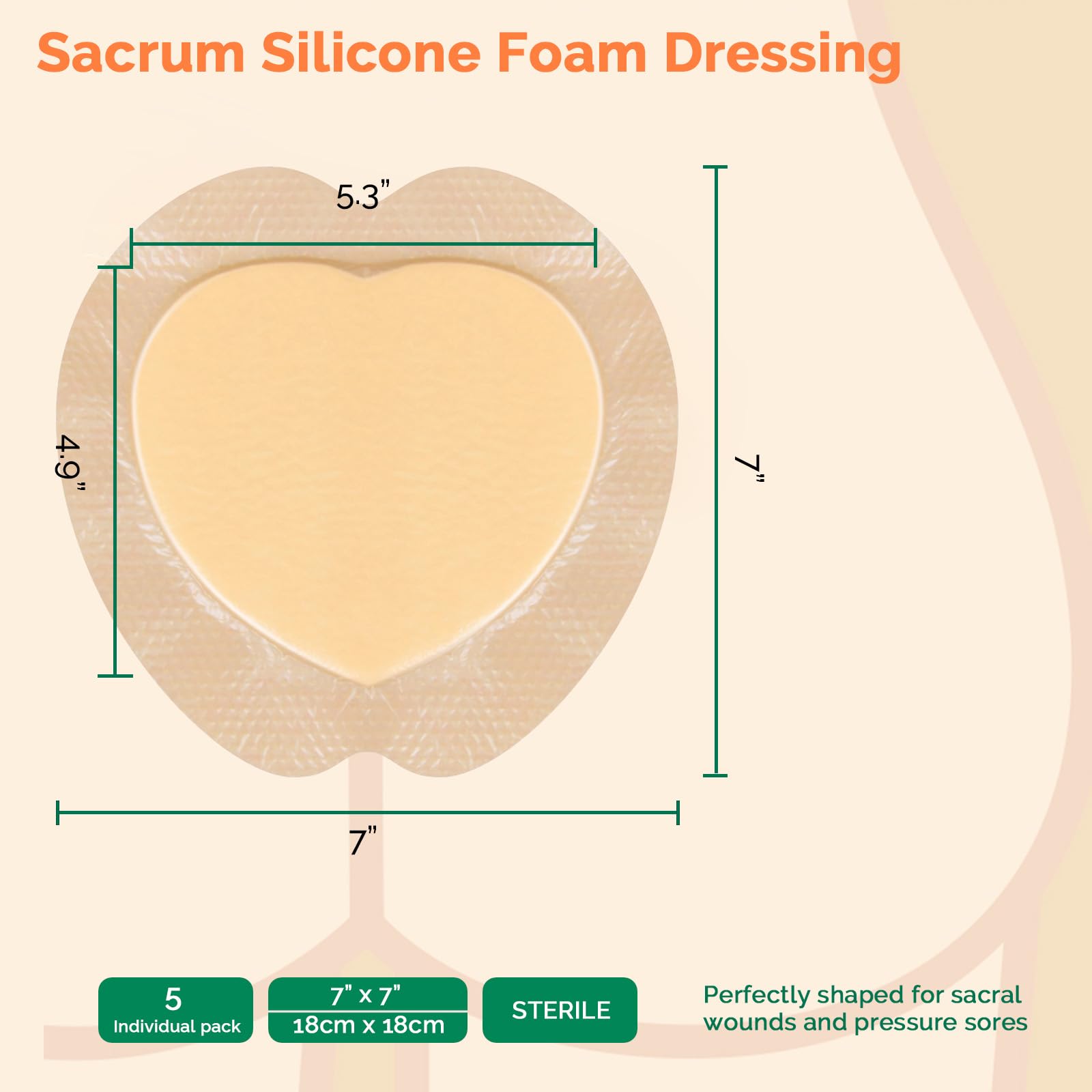 Greetmed Sacral Foam Dressing Border closeup highlights soft silicone contact layer.