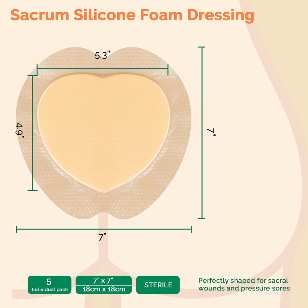 Greetmed Sacral Foam Dressing Border closeup highlights soft silicone contact layer.