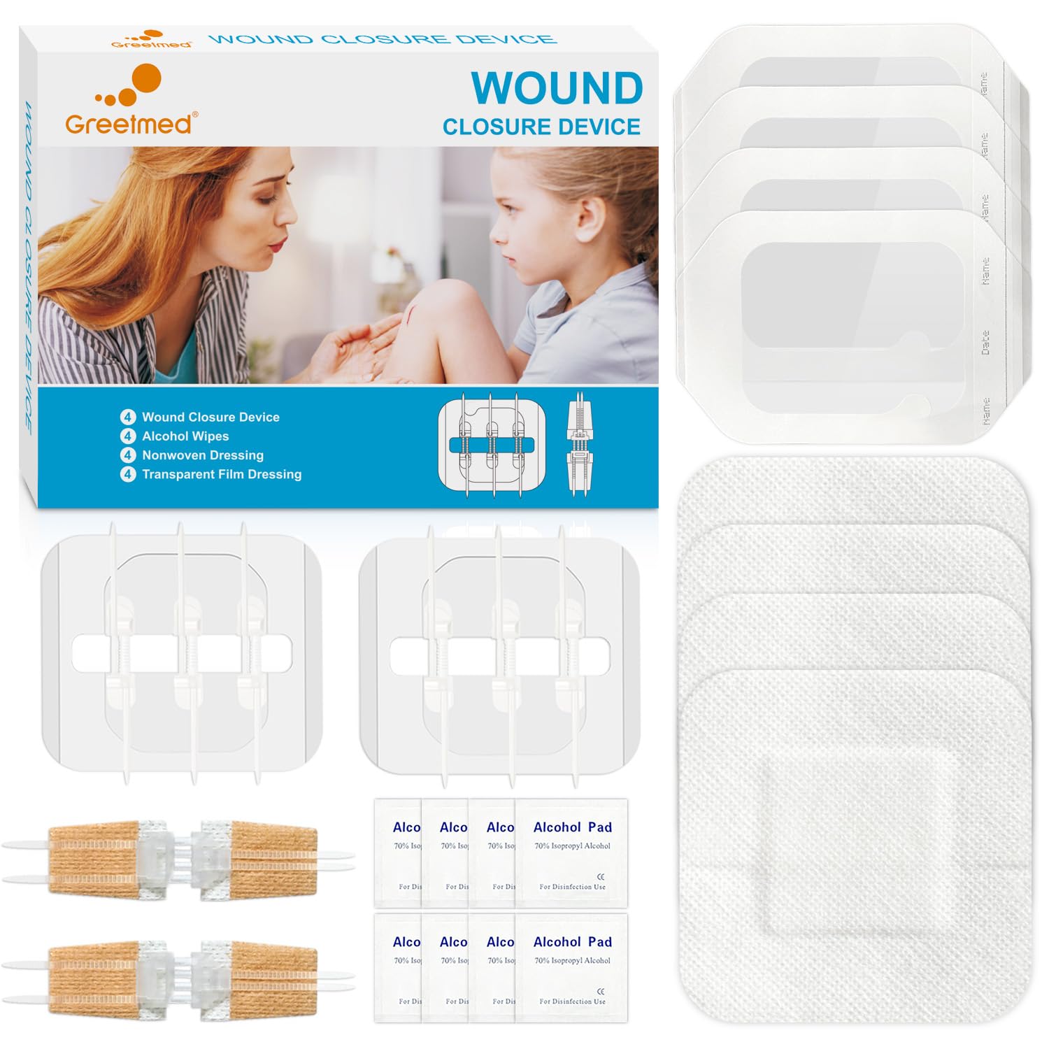 Greetmed Zipstitch kit overview showing a complete wound care set.