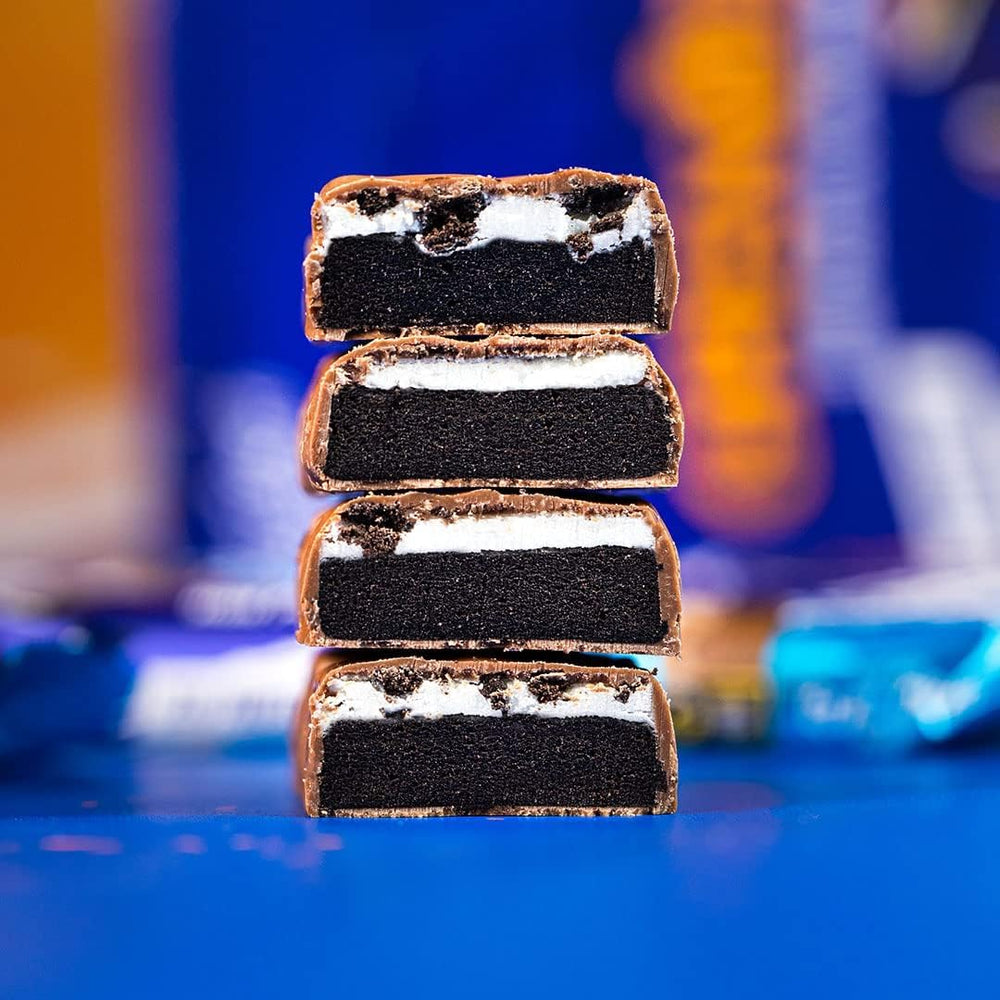 Grenade protein nougat Oreo cocoa layer close-up for triple-layer texture.