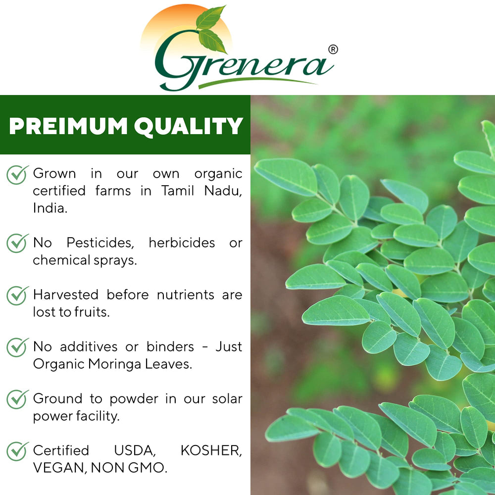 Grenera Organic Moringa Powder recipe bowl; ideal for recipes and baking enhancements.