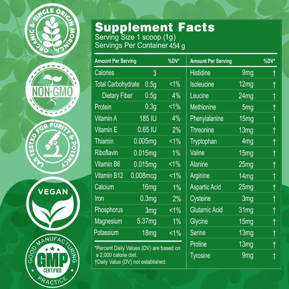 Grenera Organic Moringa Powder tea cup; a warm, versatile add-in for hot beverages.