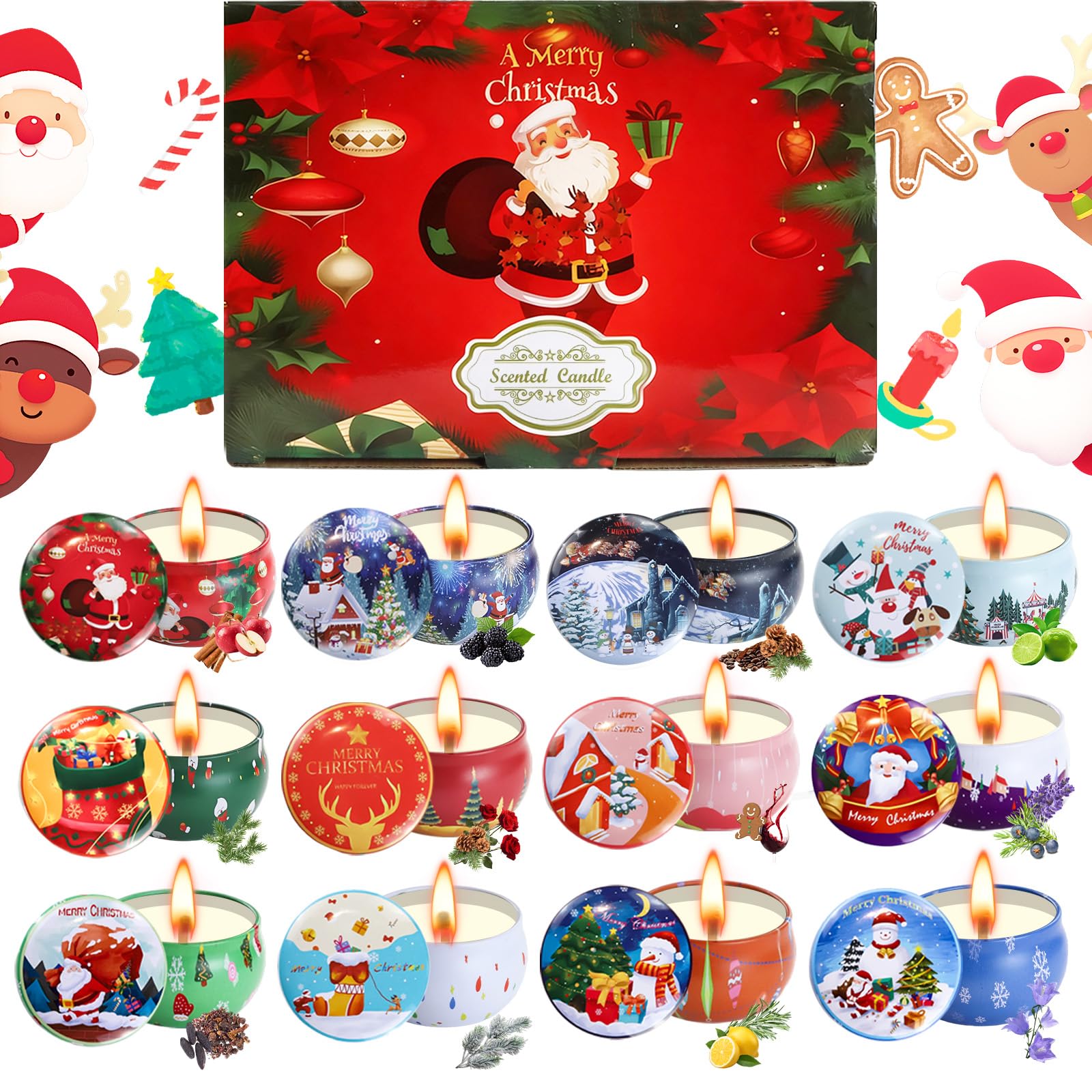 Grestar 12-pack Christmas candles with soy wax for clean, long-lasting fragrance