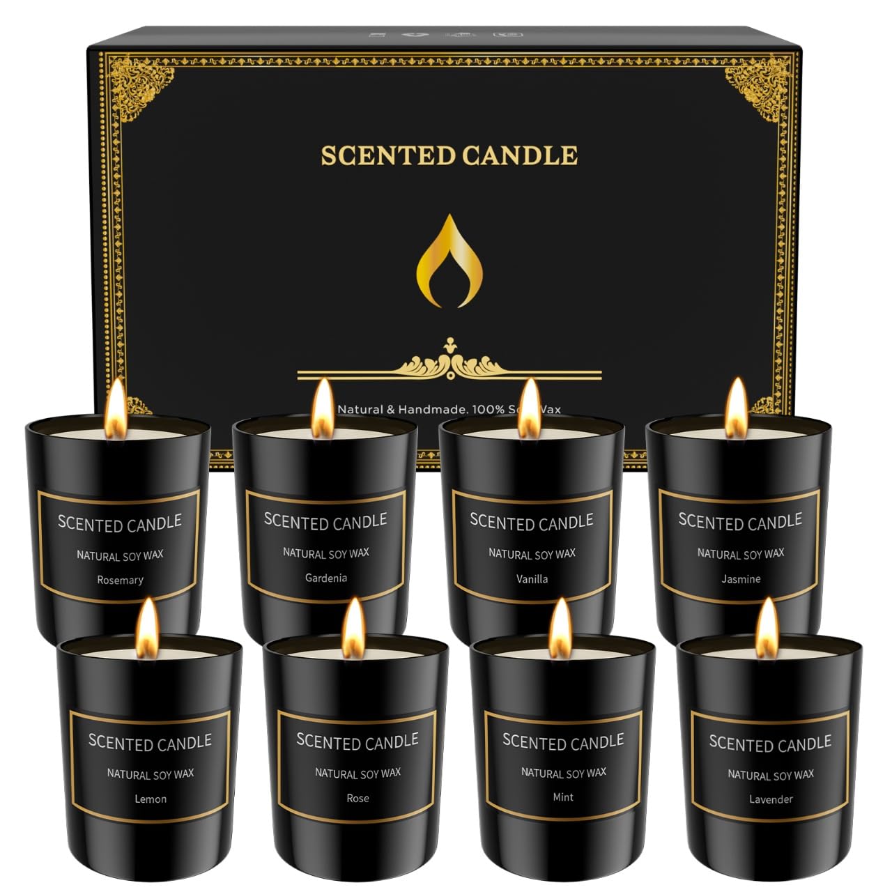 Grestar 8 pack soy candles set in assorted fragrances for mood enhancing ambiance.