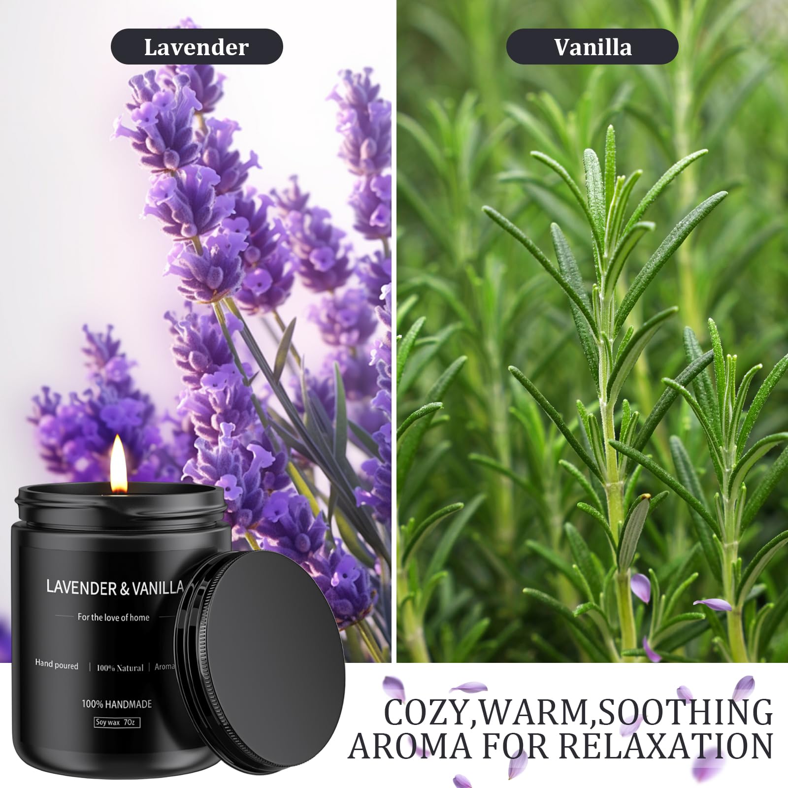 Grestar vela lavanda vainilla, etiqueta minimalista, regalo ideal para ocasiones.