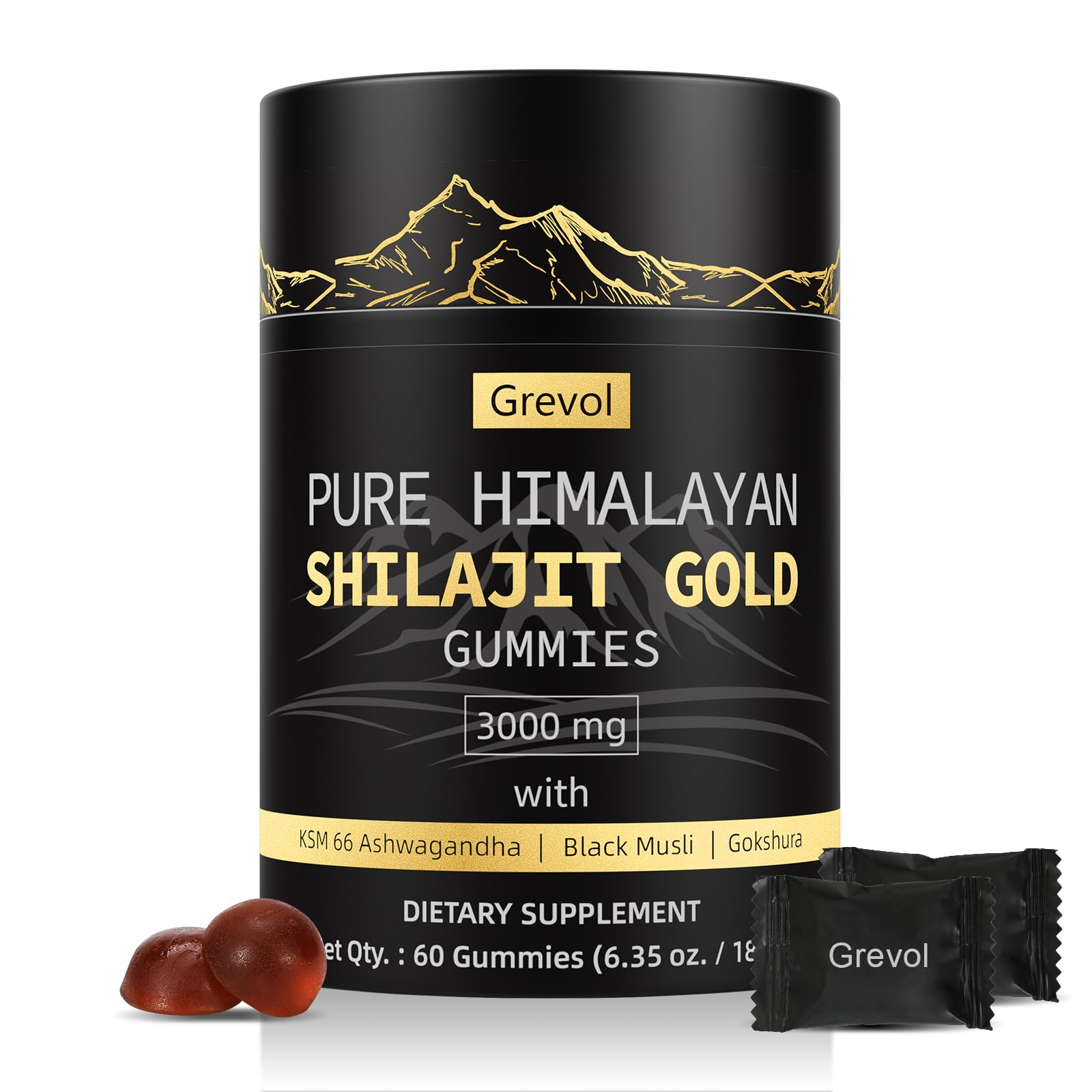 Grevol Himalayan Shilajit Gummies bottle for daily use and convenience