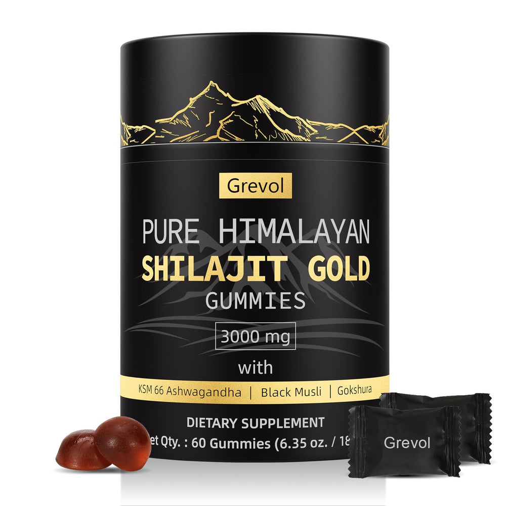 Grevol Himalayan Shilajit Gummies bottle for daily use and convenience