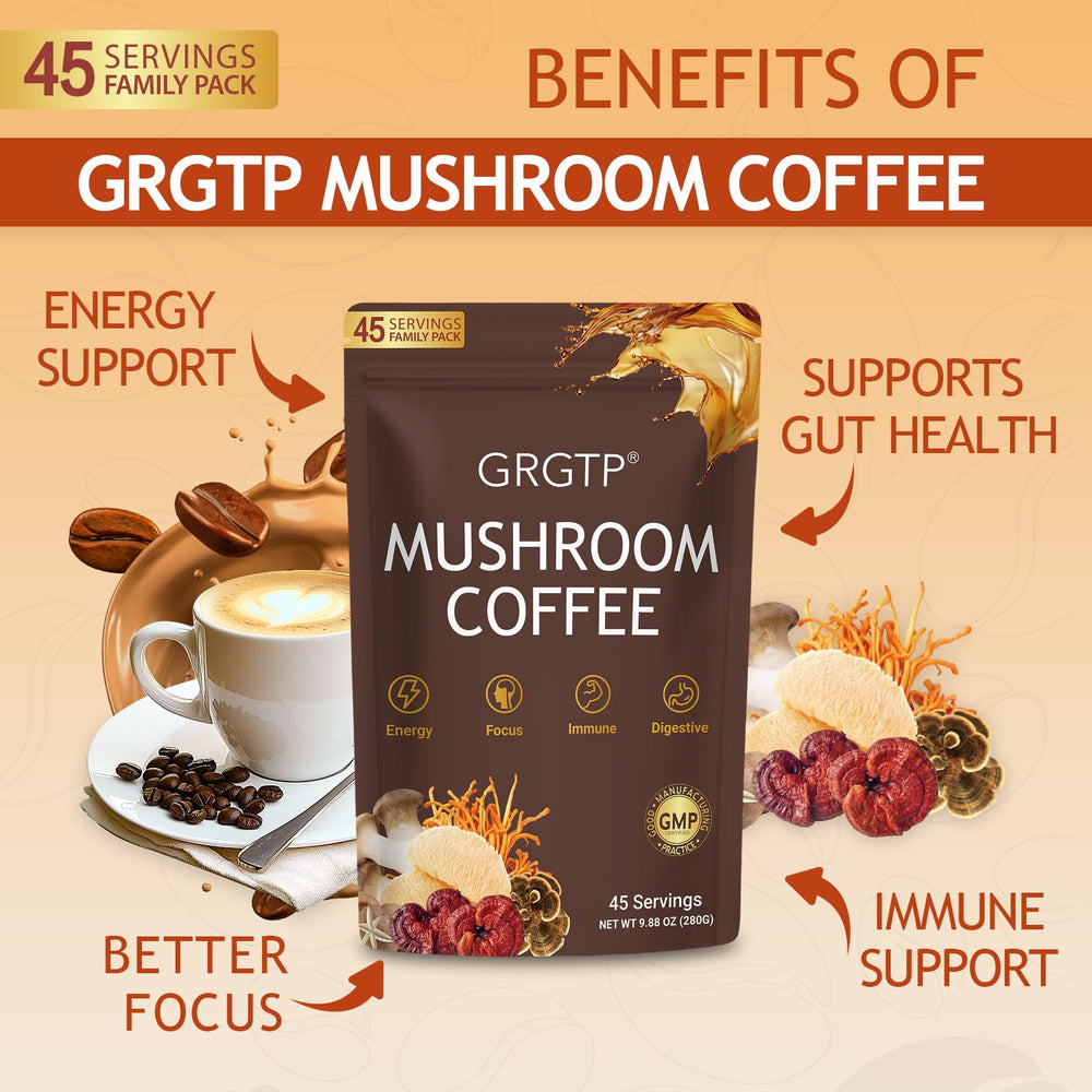 GRGTP Mushroom Coffee measuring scoop ready for quick, convenient, smooth brew