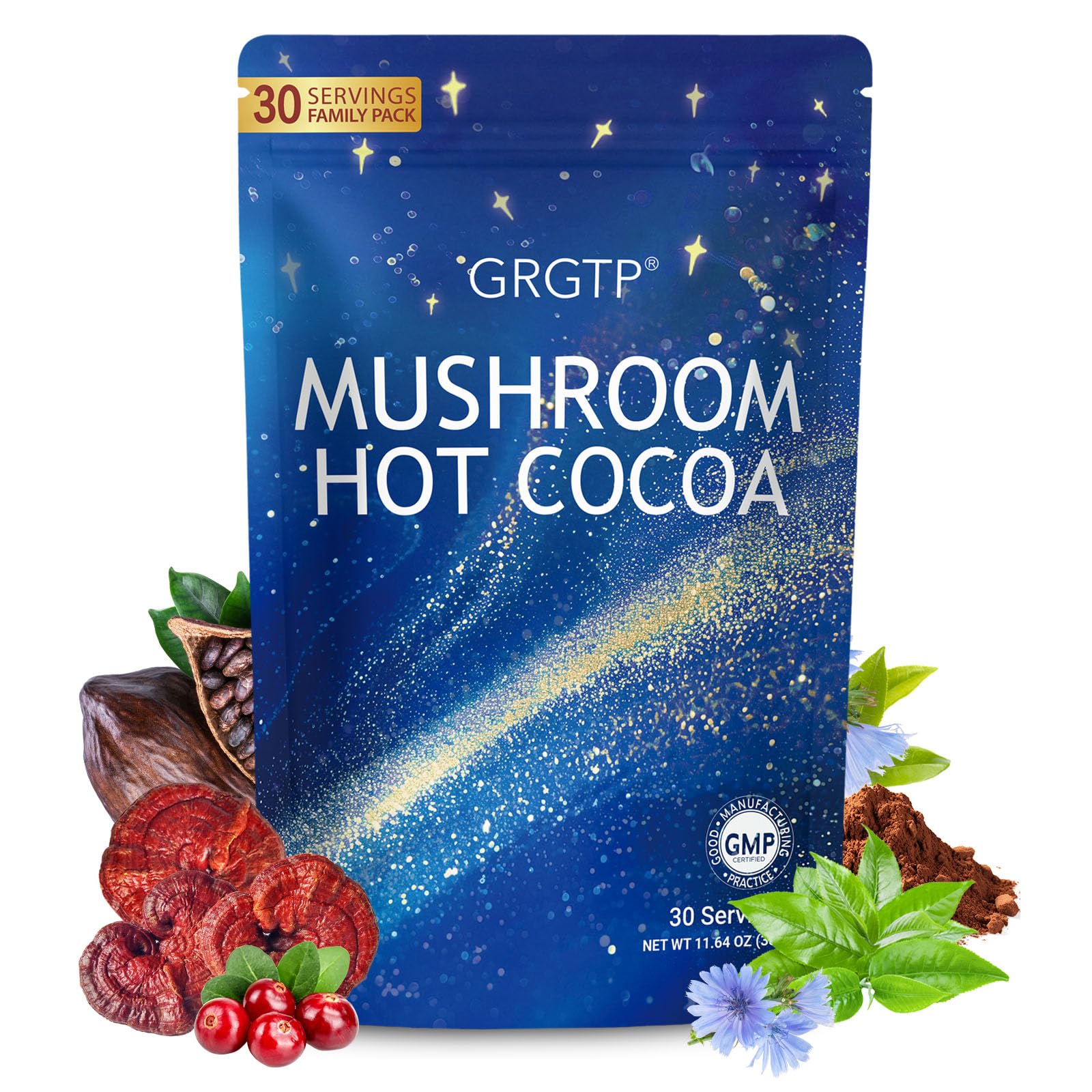 GRGTP Mushroom Hot Cocoa front-pack for a convenient evening ritual.
