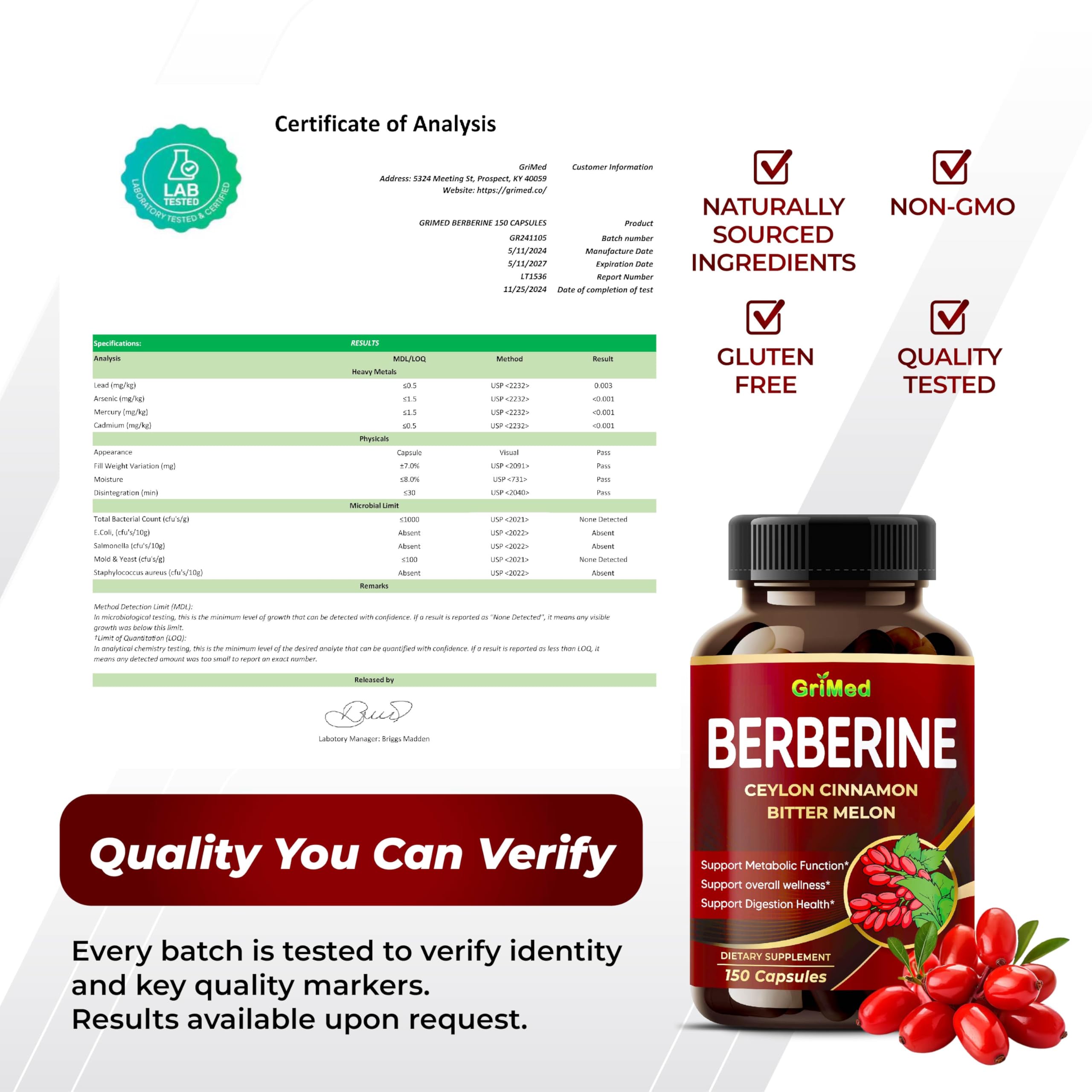 GriMed Berberine capsules array ready for everyday use.
