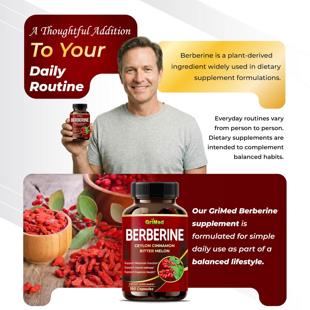 GriMed Berberine with cinnamon visual emphasizing aroma and flavor complement.
