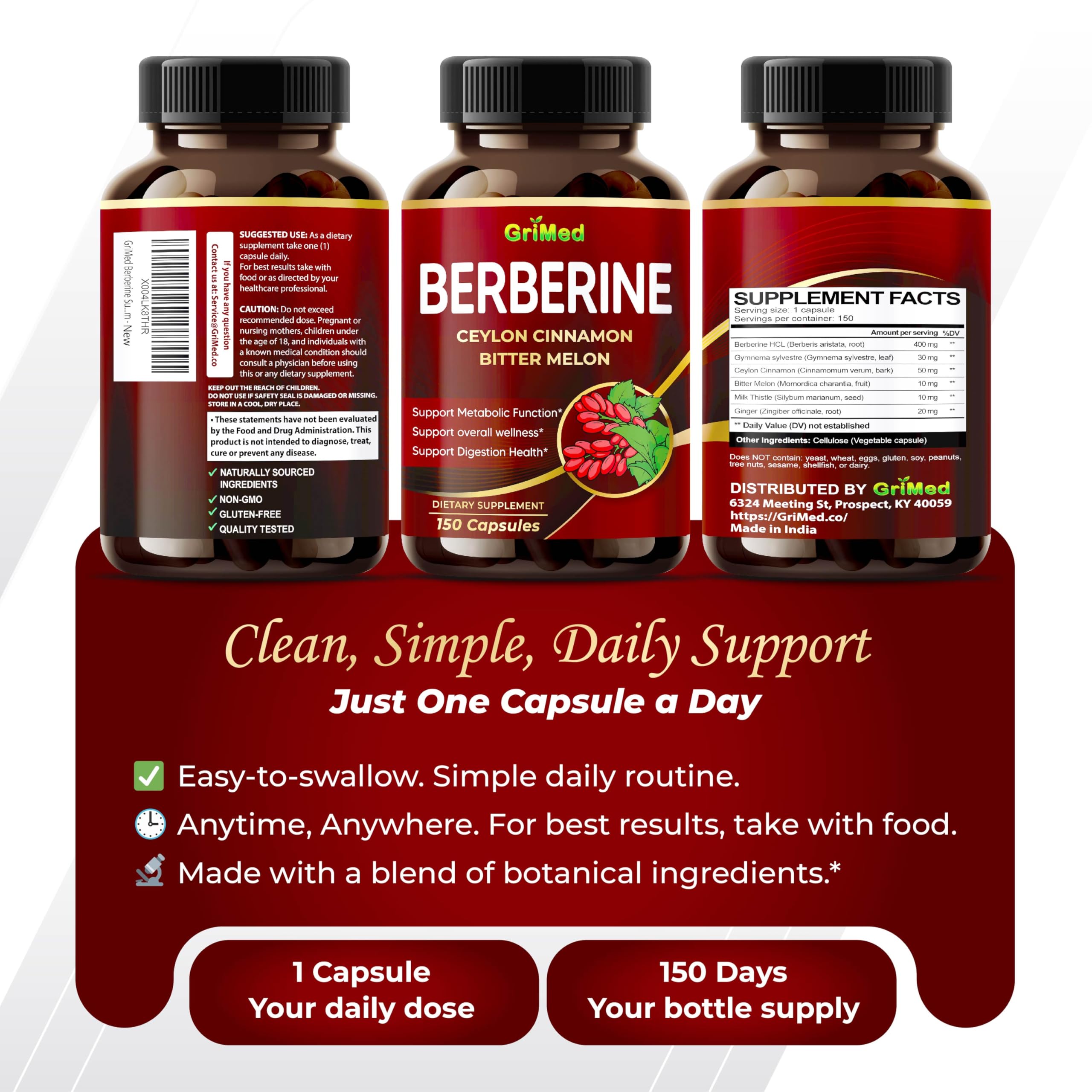 GriMed Berberine packaging with branding evokes quality and trust.
