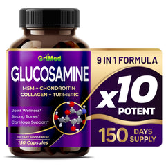 GriMed Glucosamine 12,000mg bottle highlights joint support and value for daily use.