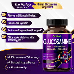 GriMed Glucosamine blend with D3, MSM, and chondroitin promotes comprehensive joint care.
