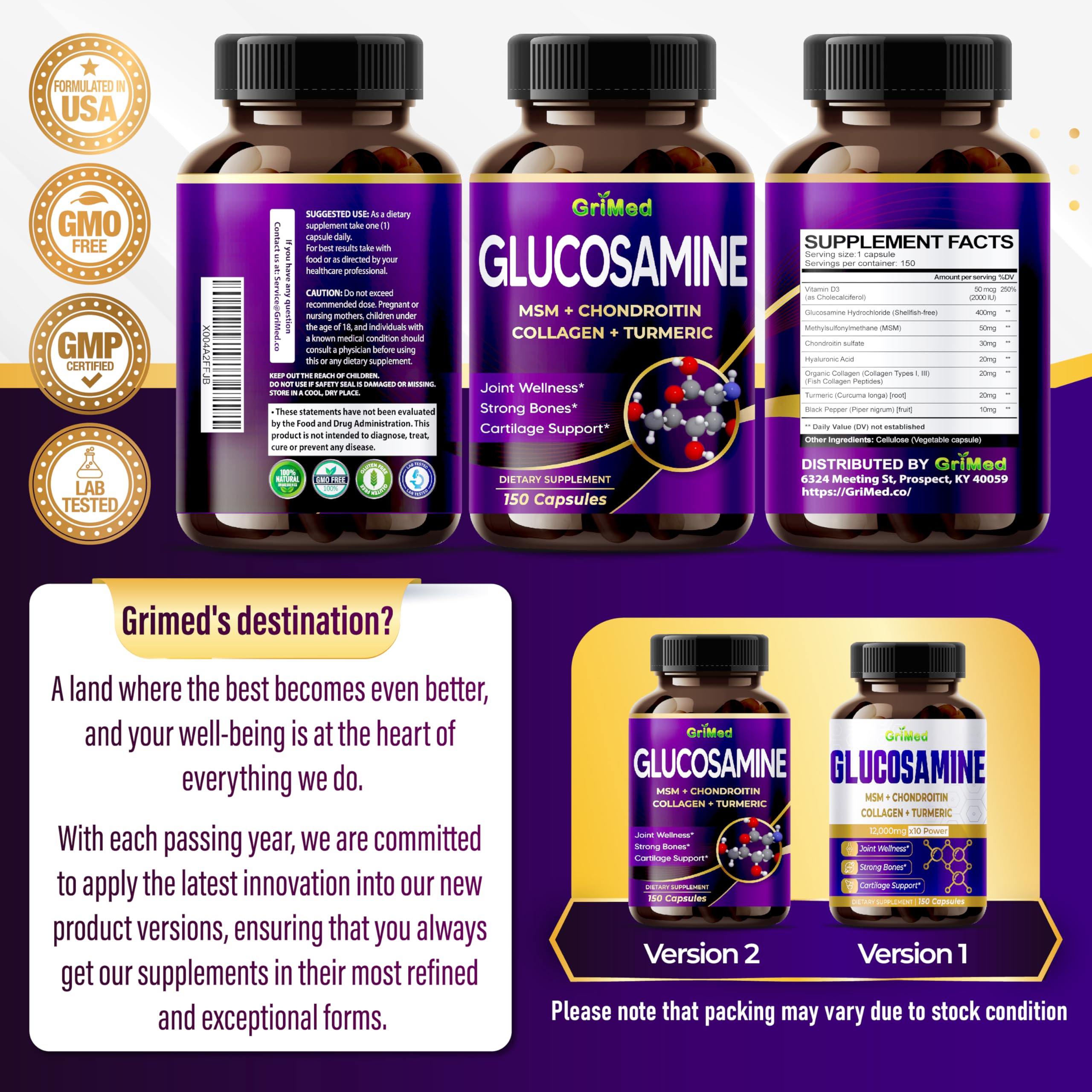 GriMed Glucosamine bottle with serving guidance supports a simple daily routine.