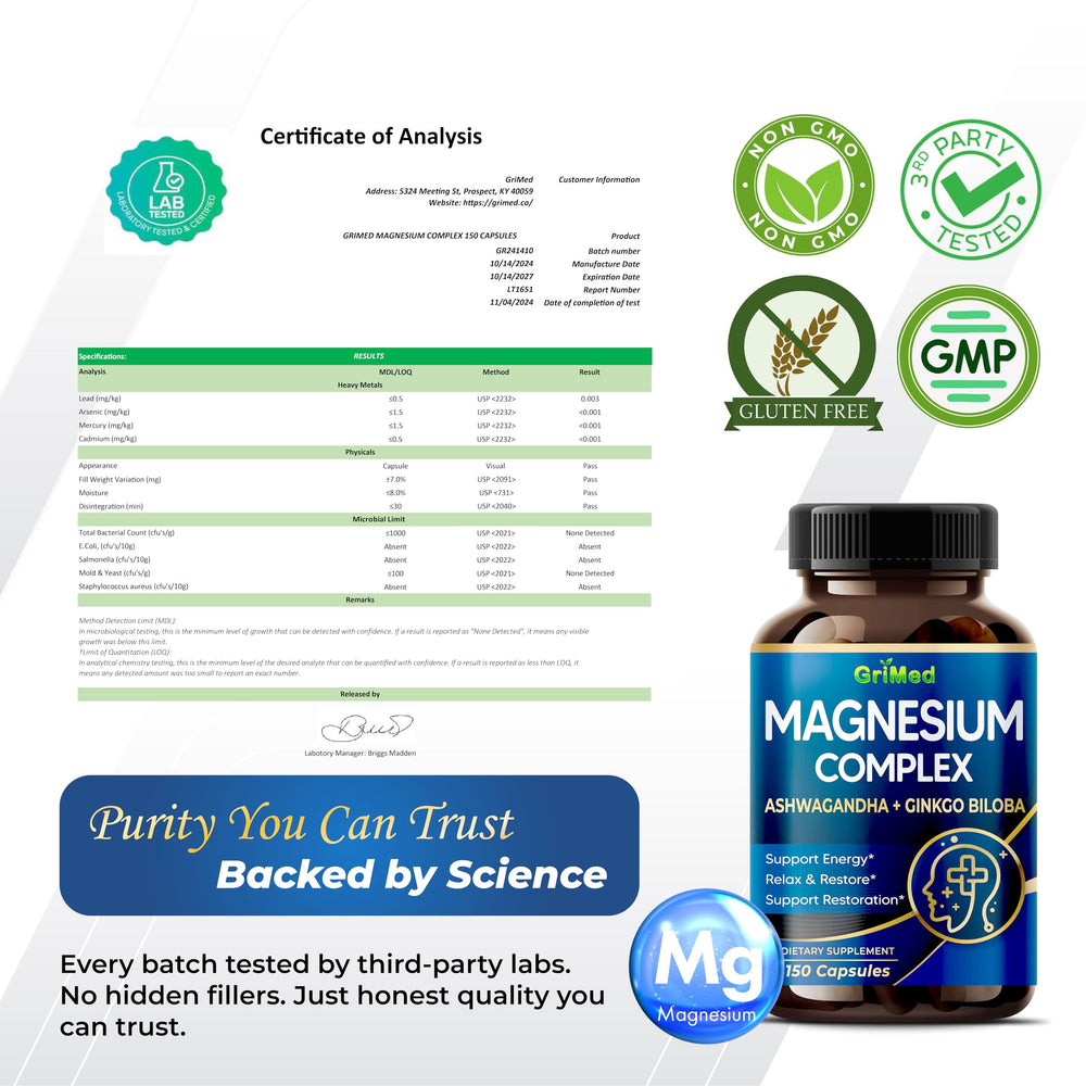 GriMed Magnesium Complex 150-day supply for extended use.