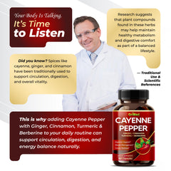 GriMed Cayenne blend with ginger, cinnamon, and turmeric for gut comfort.