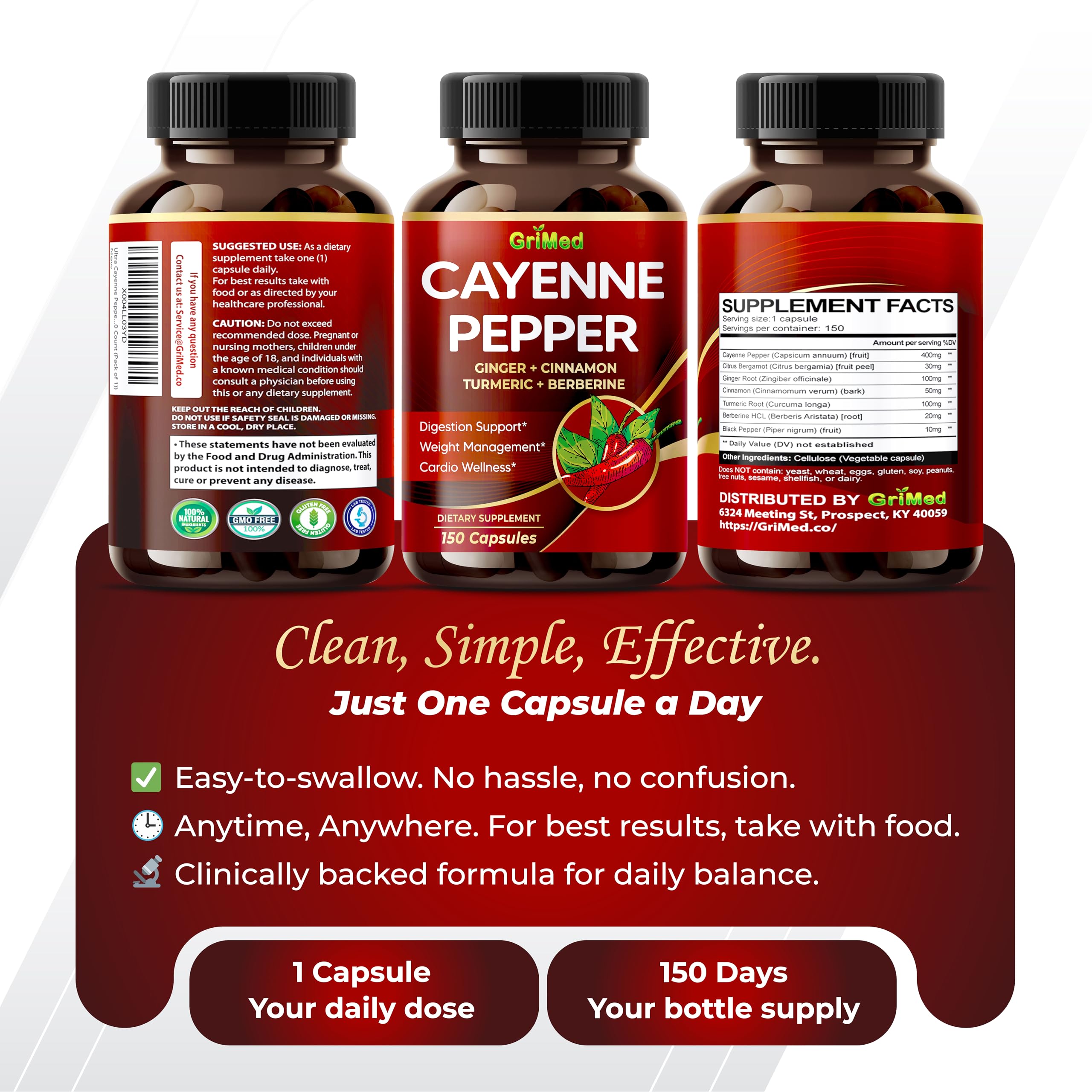 GriMed Ultra Cayenne Pepper packaging highlighting a 150-count supply.