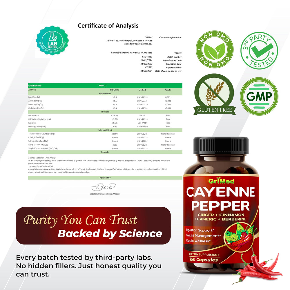 GriMed Ultra Cayenne Pepper packaging displayed beside a pill organizer.