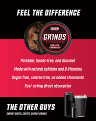 GRINDS Nicotine-free energy pouch in use shows quick, clean energizing option.