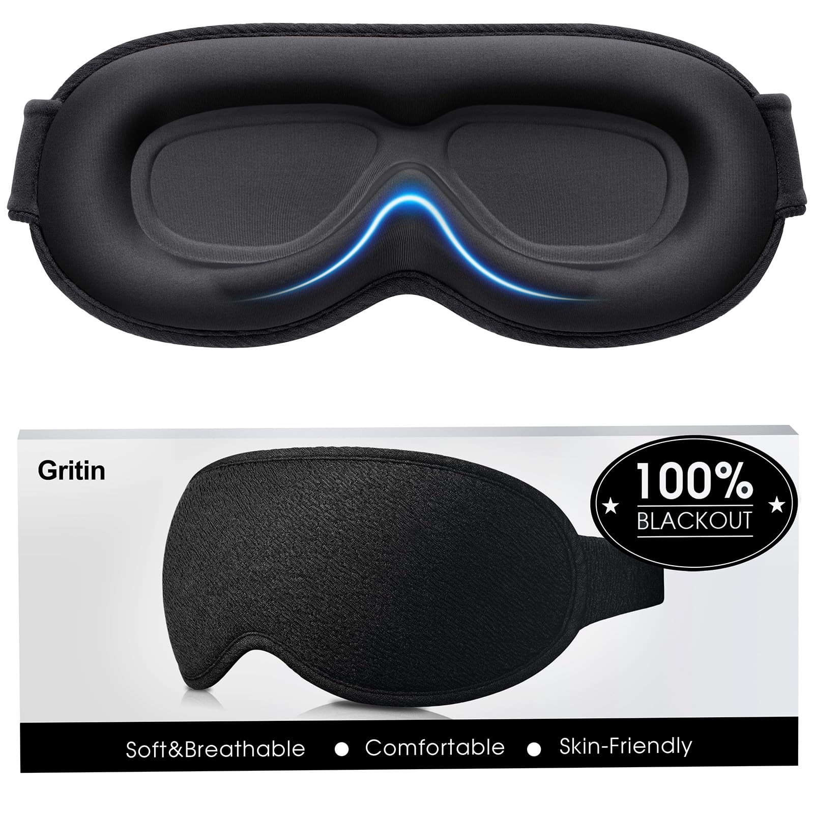 Gritin blackout eye mask with nose bridge blocks light for restful sleep