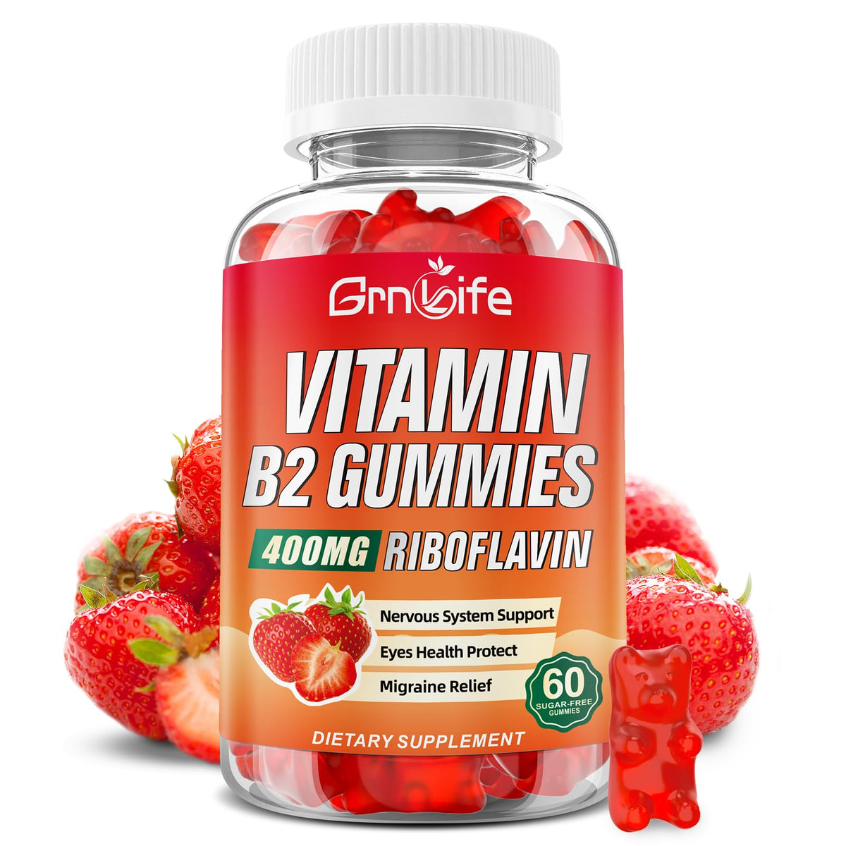 GrnLife Vitamin B2 Gummies bottle shown for daily energy support.