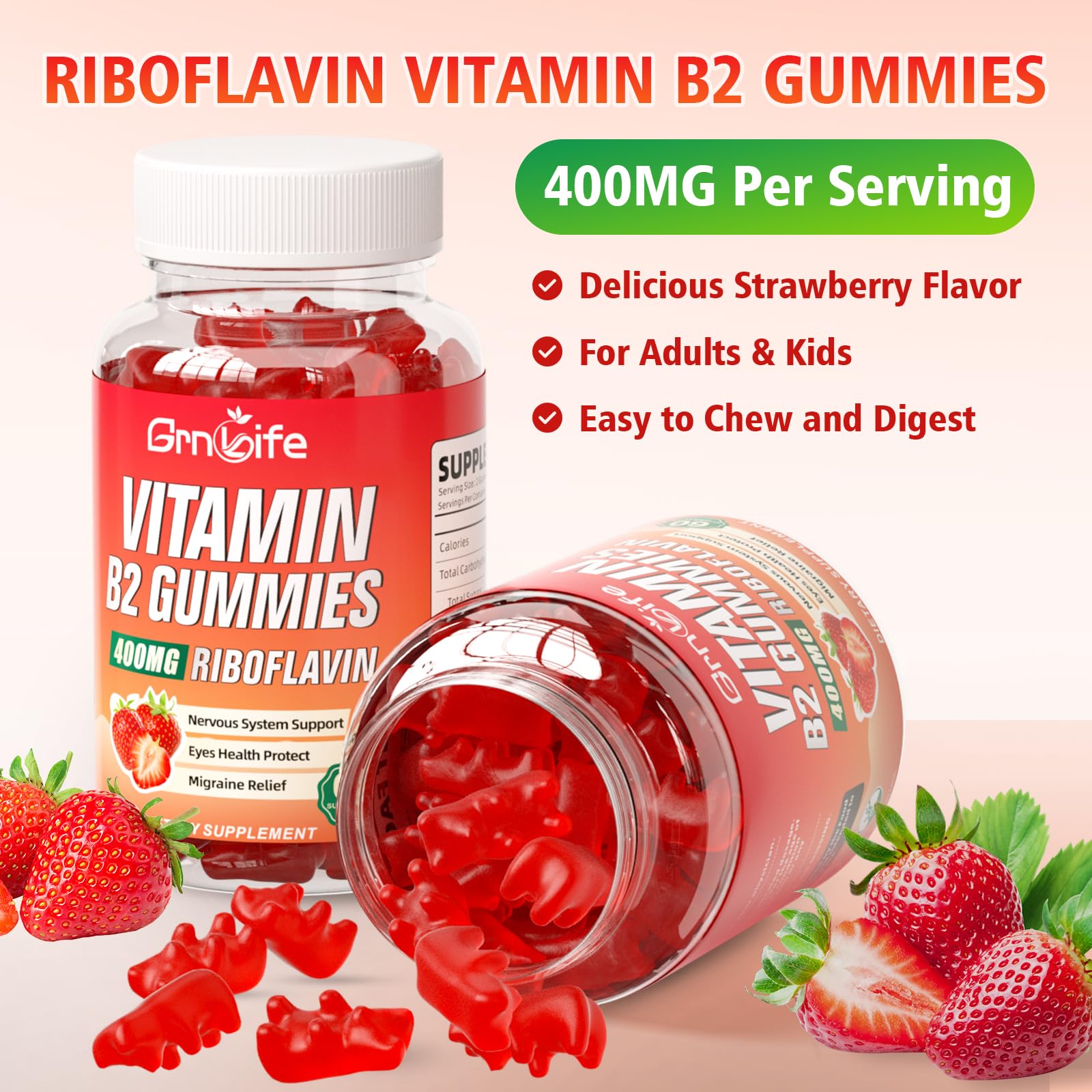 GrnLife B2 Gummies packaging displays 60-count bottle.