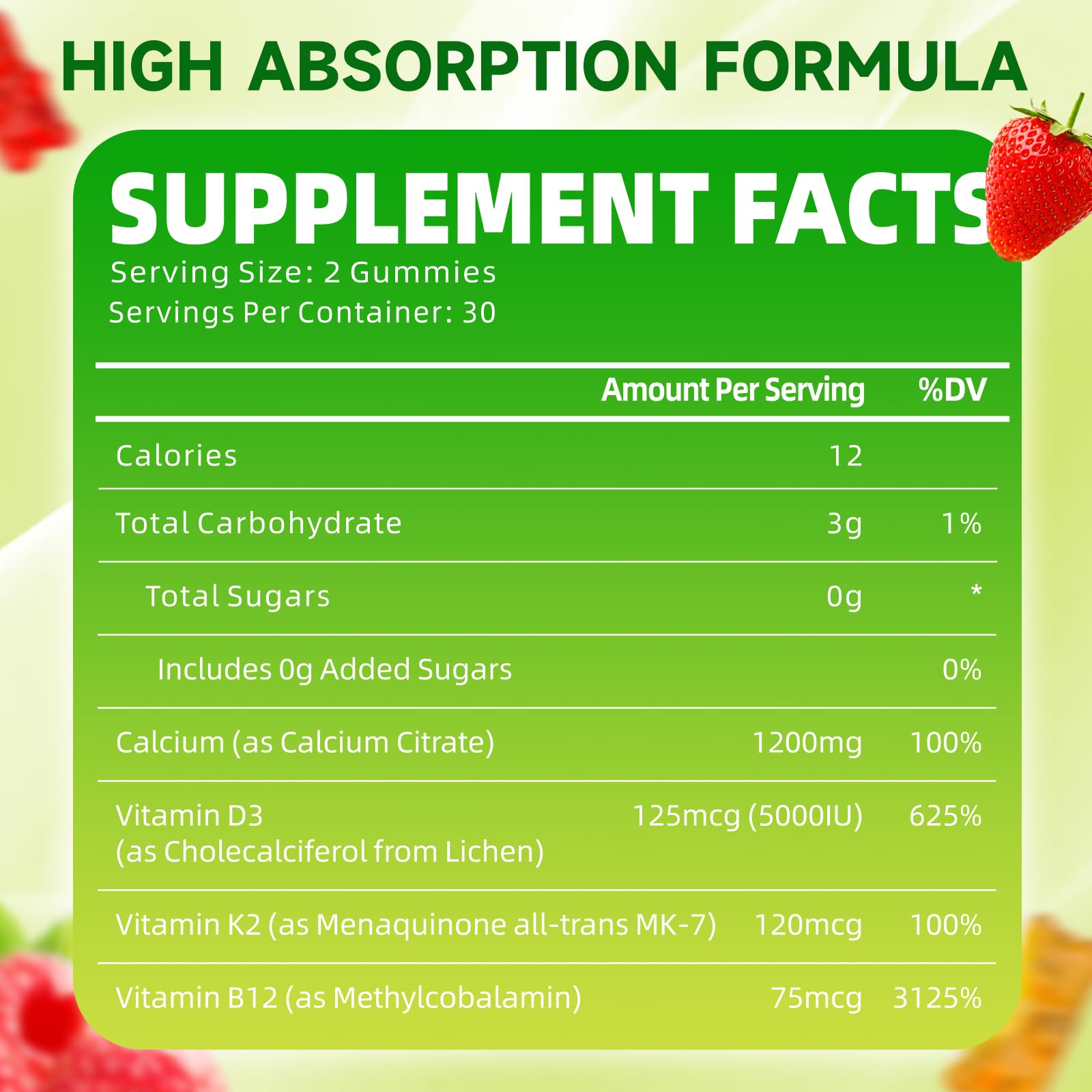 GrnLife calcium citrate bottle label highlights vitamin D3 K2 and B12